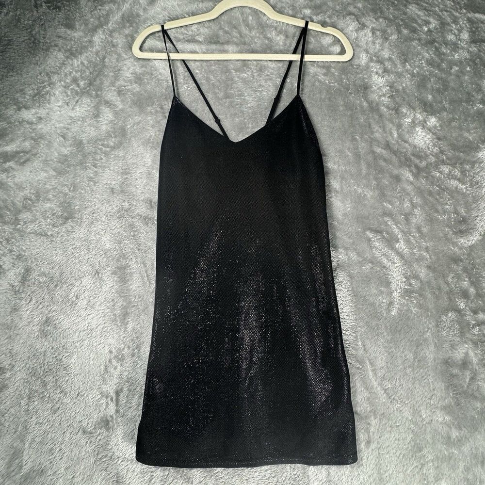 Forever‎ 21 Slip Dress Medium Black Sparkle Spaghetti Strap Cocktail Dance